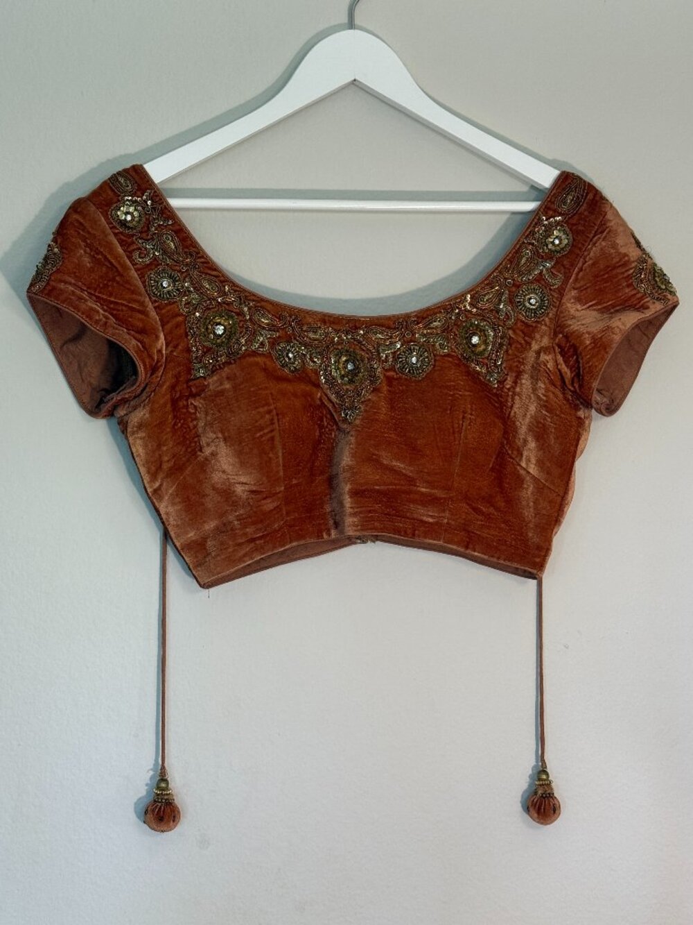 Monicka Y Dutt Beaded Blouse Tan Carmel Brown Gold | Indian Craftsmanship